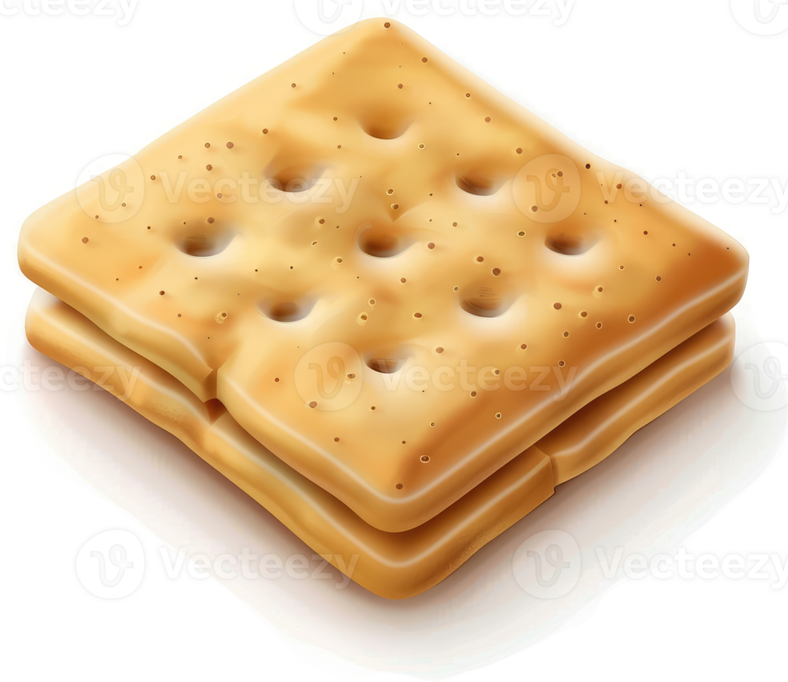 Two squares of light golden, perforated crackers layered together. png