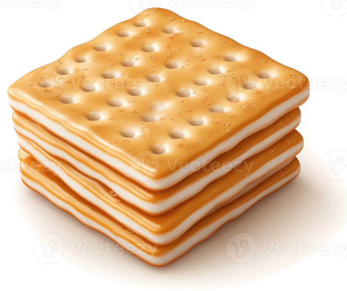 Stack of buttery crackers with creamy layers. png