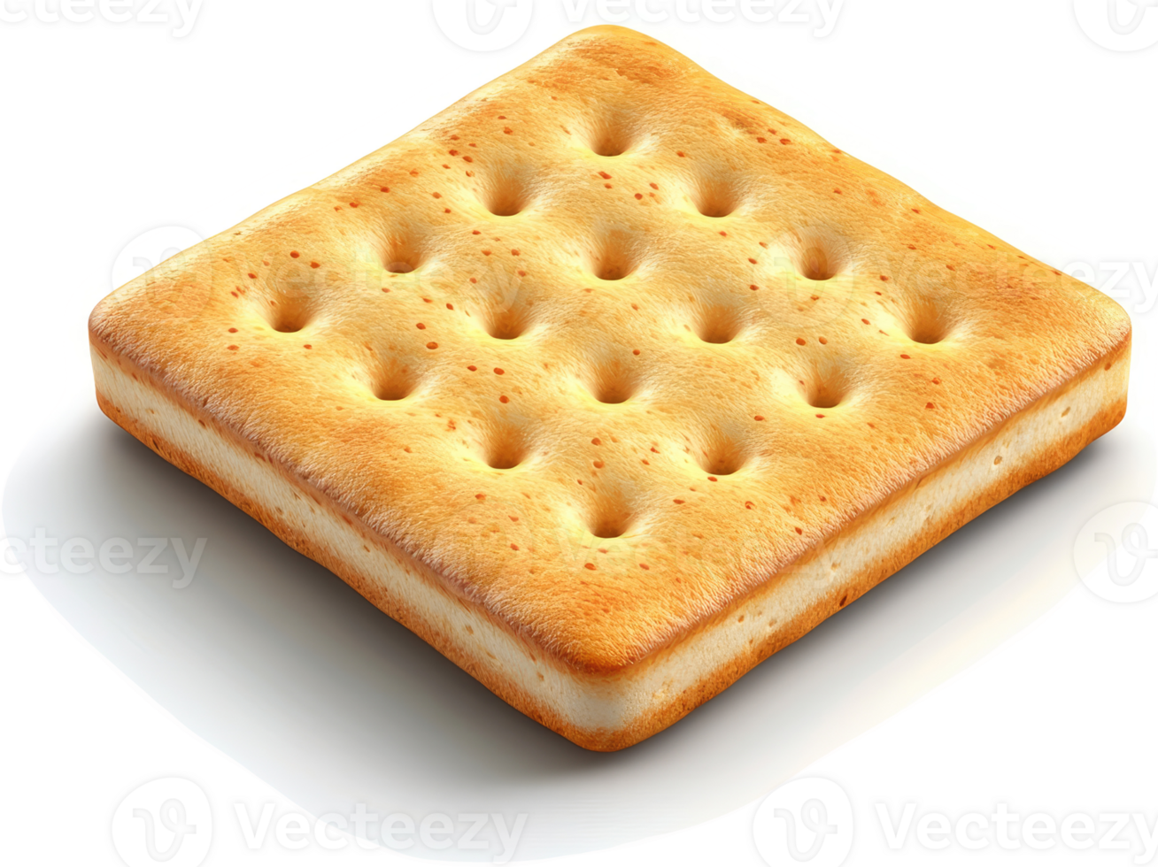 Square, golden-brown cracker with distinctive holes. png