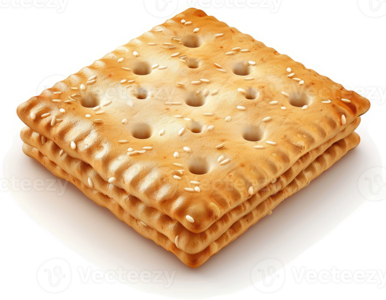 Stacked, sesame-studded crackers, golden-brown in color. png