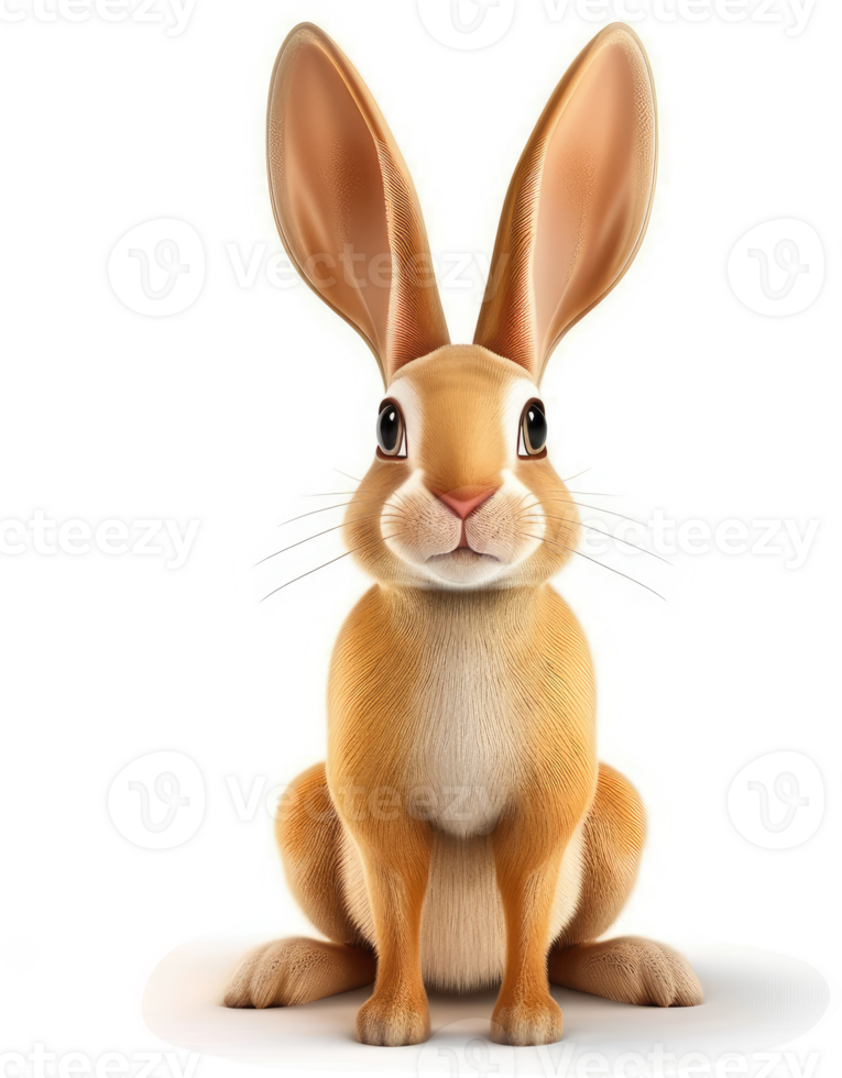 Cute cartoon rabbit, sitting and looking directly at the viewer. png