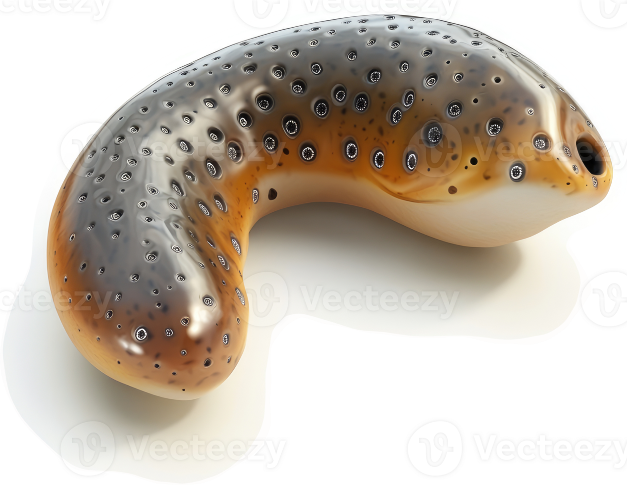 Unusual, curved fish-like sculpture with speckled design. png