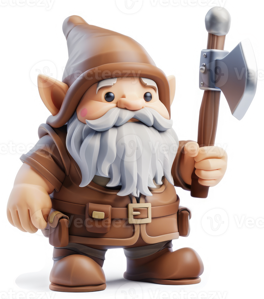 Cartoon gnome with an axe, ready for adventure. png