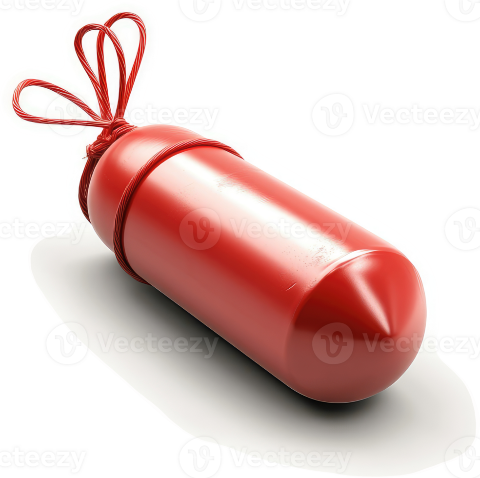 Tied red cylindrical object on white background. png