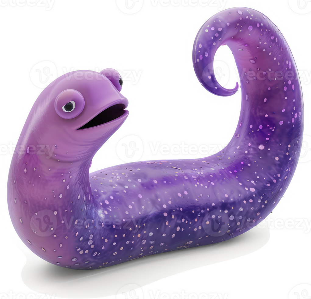 Purple, worm-like creature with a curved tail. png