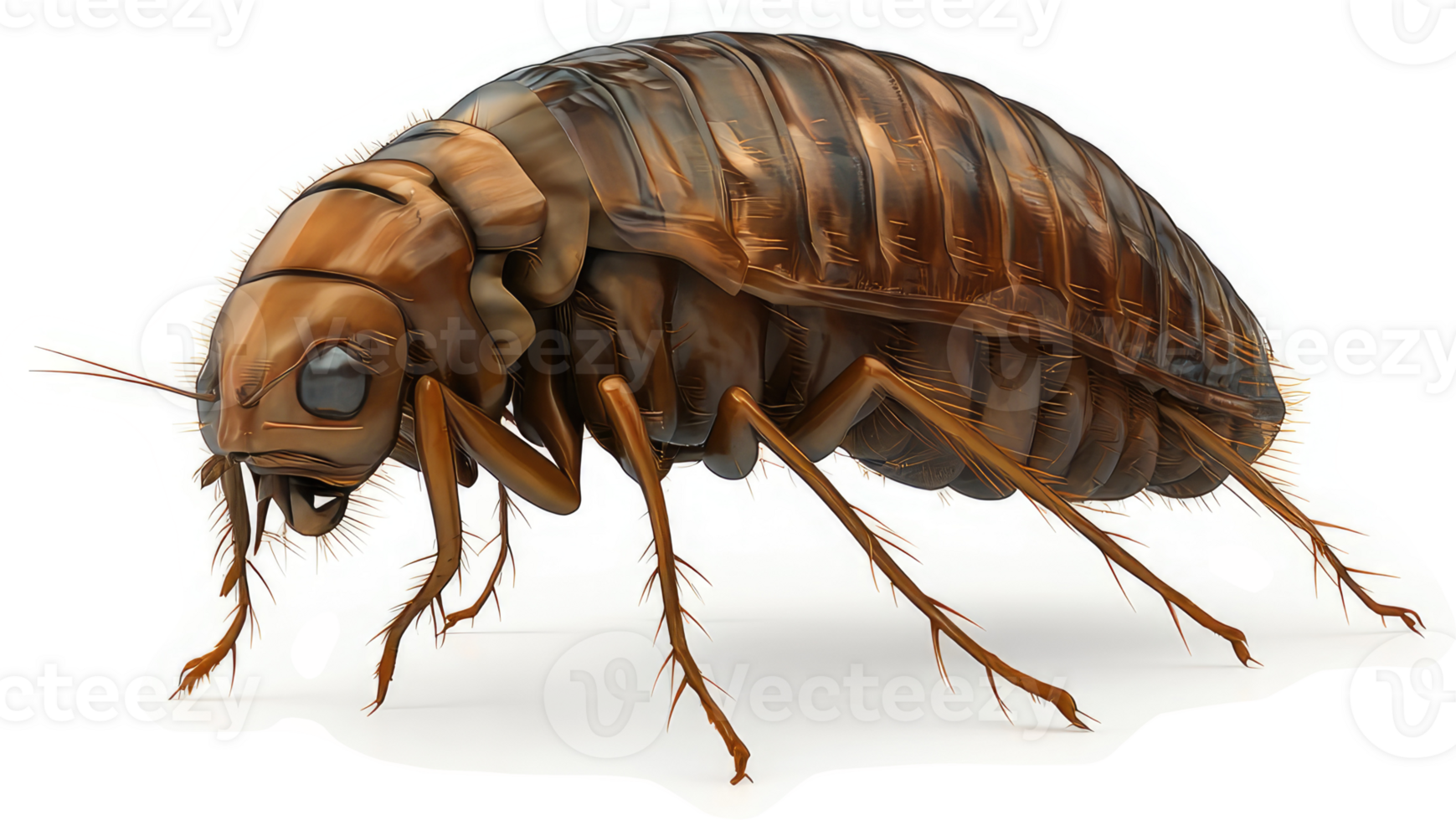 Close-up image of a brown, segmented insect. png