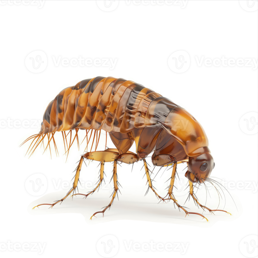 Close-up of a flea, showcasing its segmented body. png