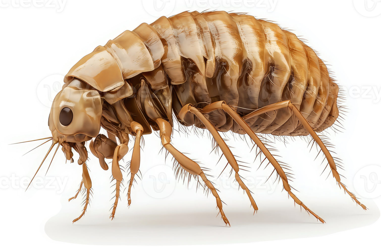 Close-up of a flea, exhibiting segmented body structure. png