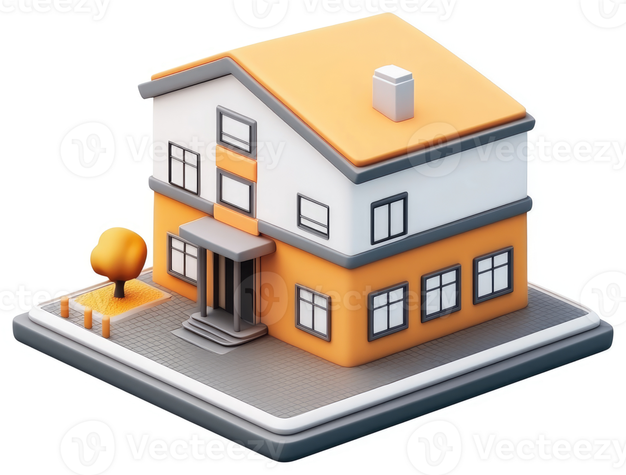 Colorful, stylized, 3D model of a suburban home. png