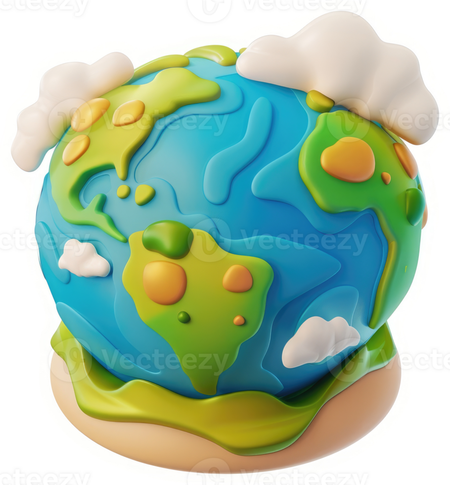 Colorful cartoon globe resting on a grassy base. png