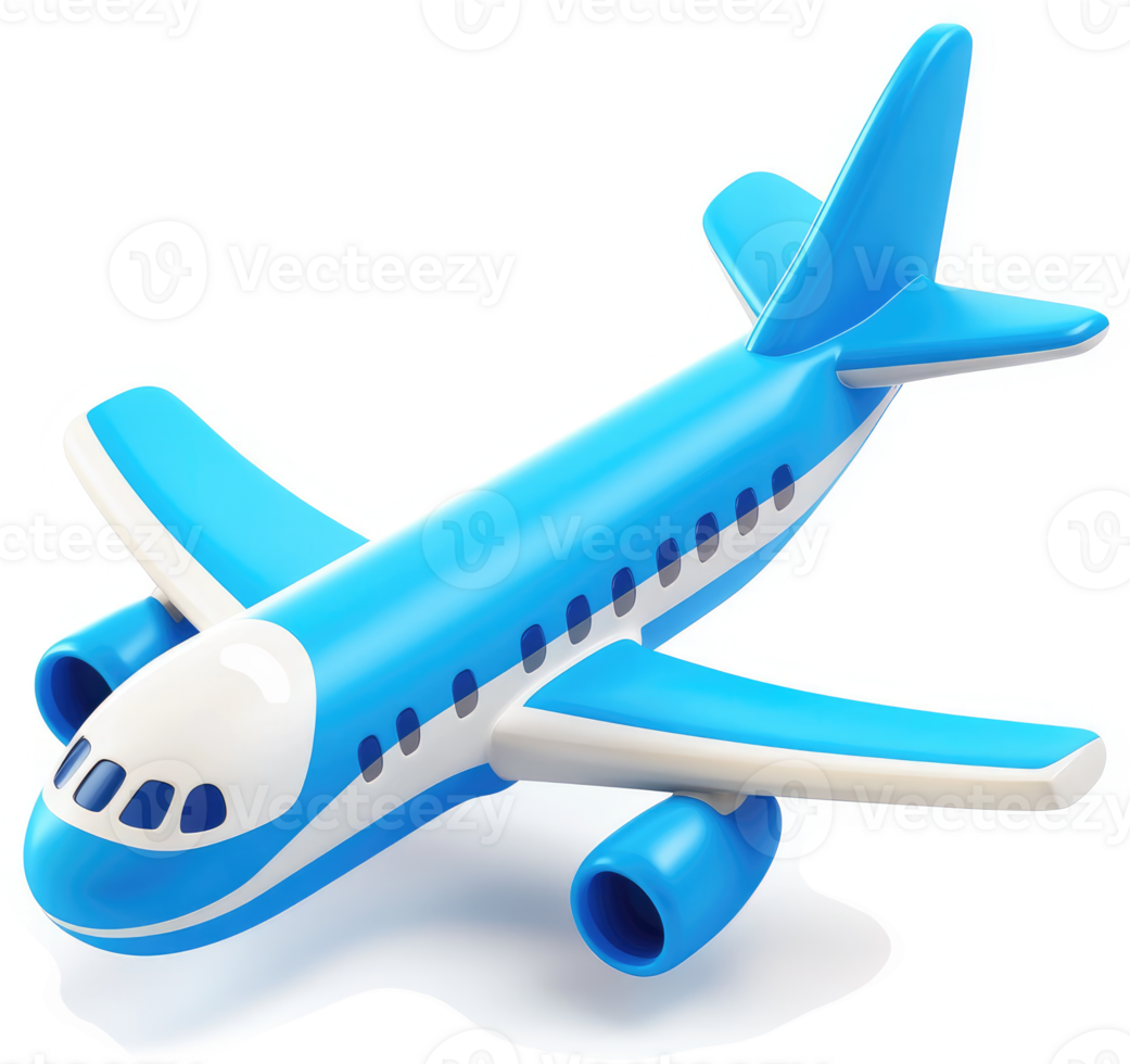 Vibrant blue airplane toy, a simplistic illustration. png