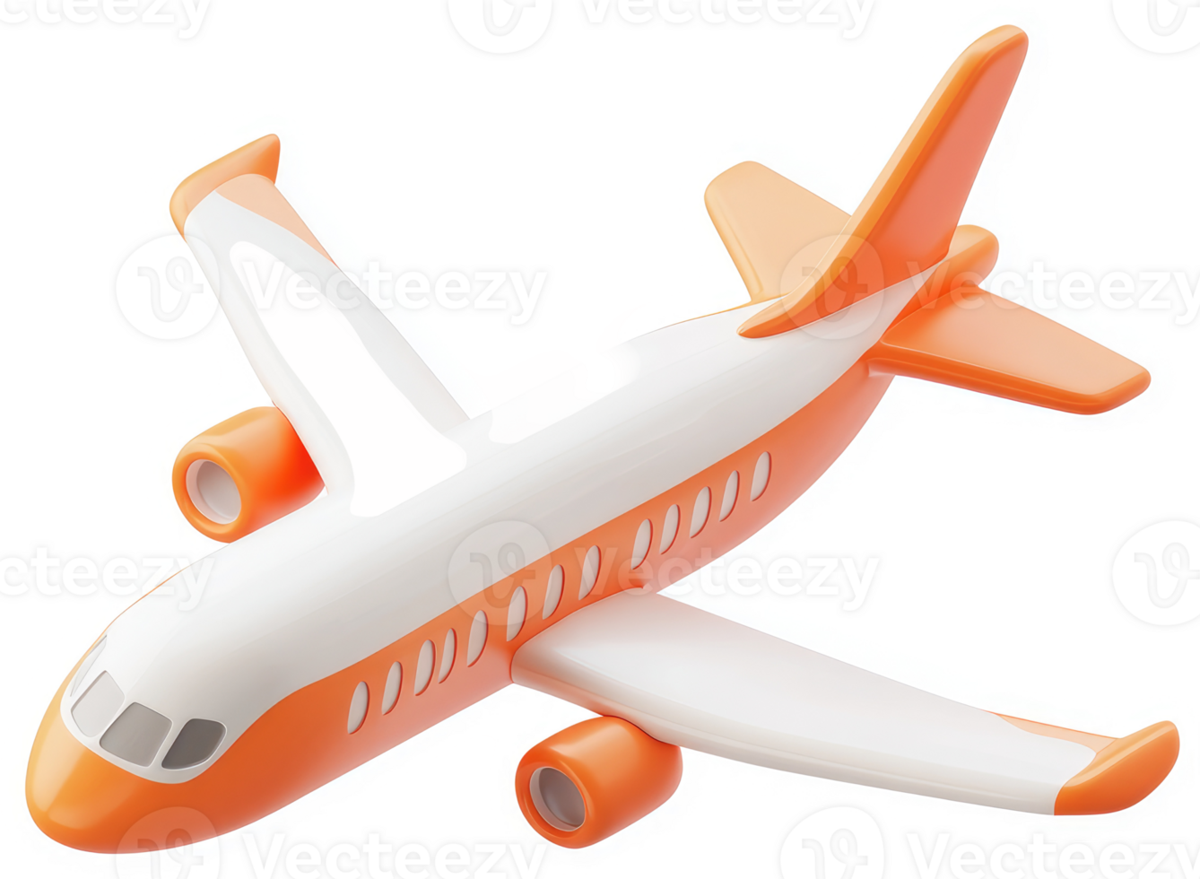 Vivid orange and white toy airplane illustration. png
