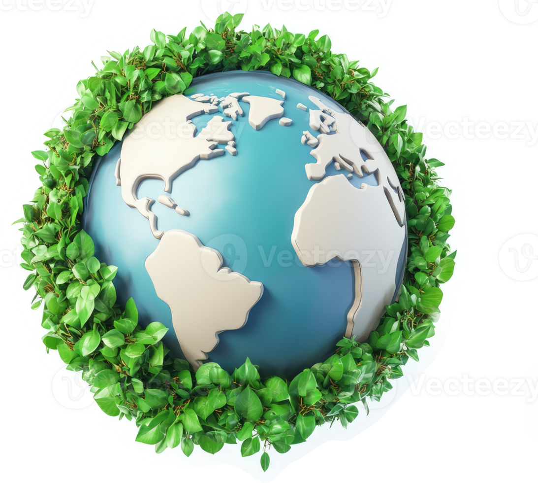 Earth surrounded by greenery, a symbol of environmentalism. png
