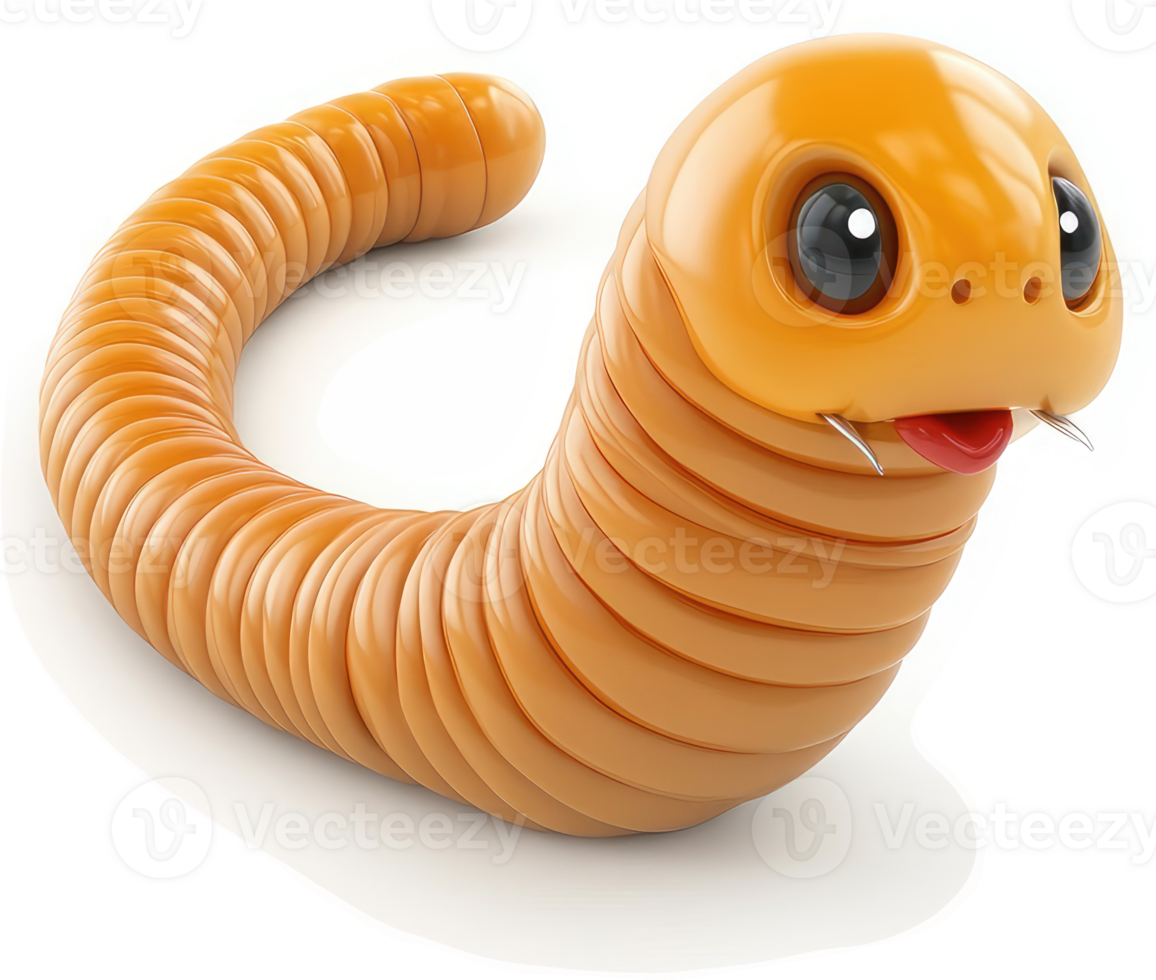 Animated, cheerful orange earthworm character. png