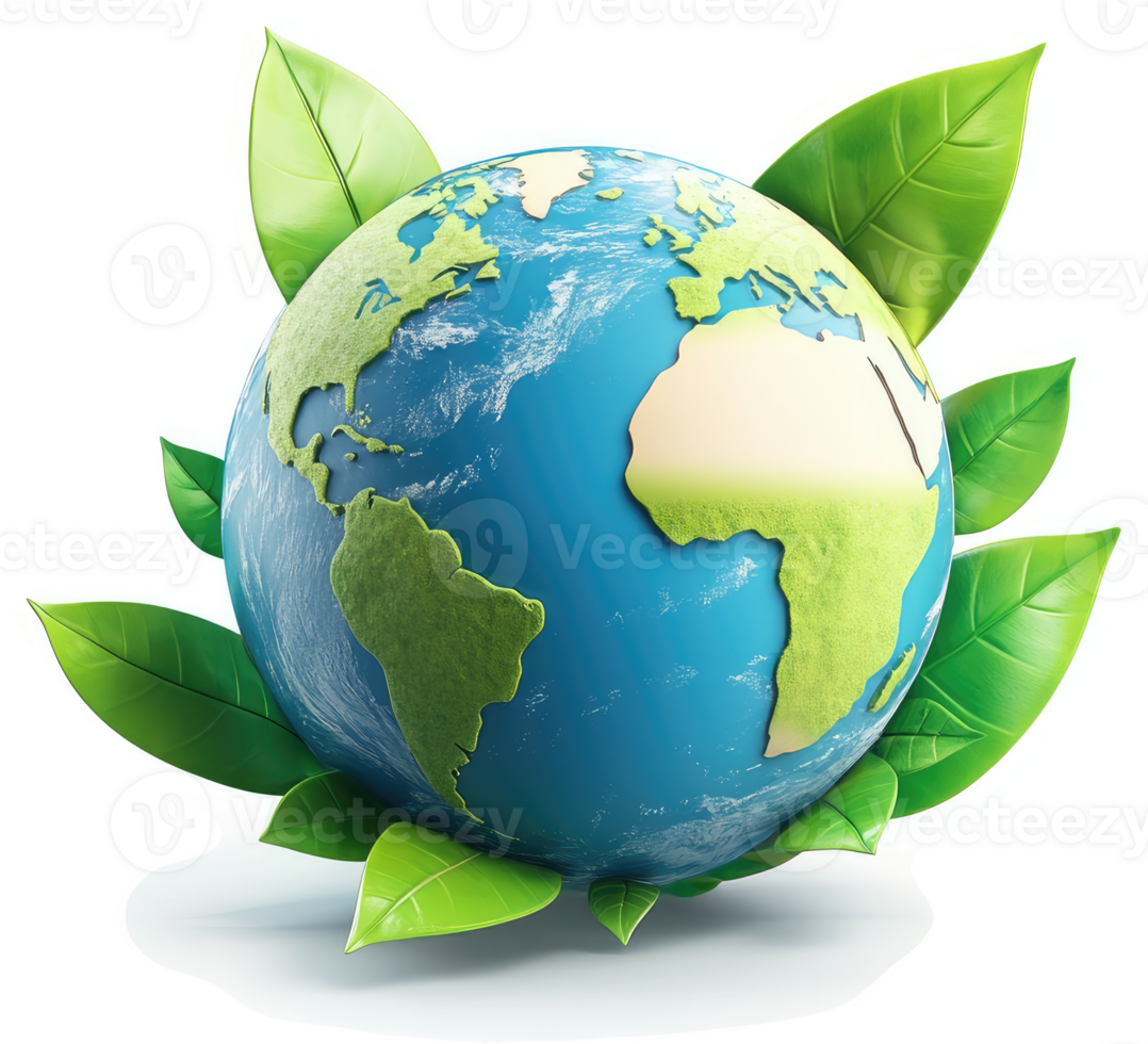 Sustainable earth, embraced by flourishing greenery. png