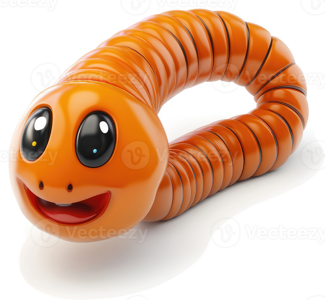 Cheerful orange worm with cartoon features. png