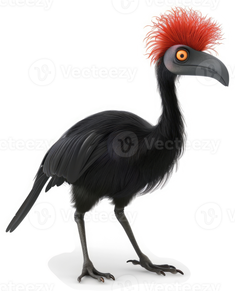 Cartoon depiction of a black bird with vibrant red crest. png