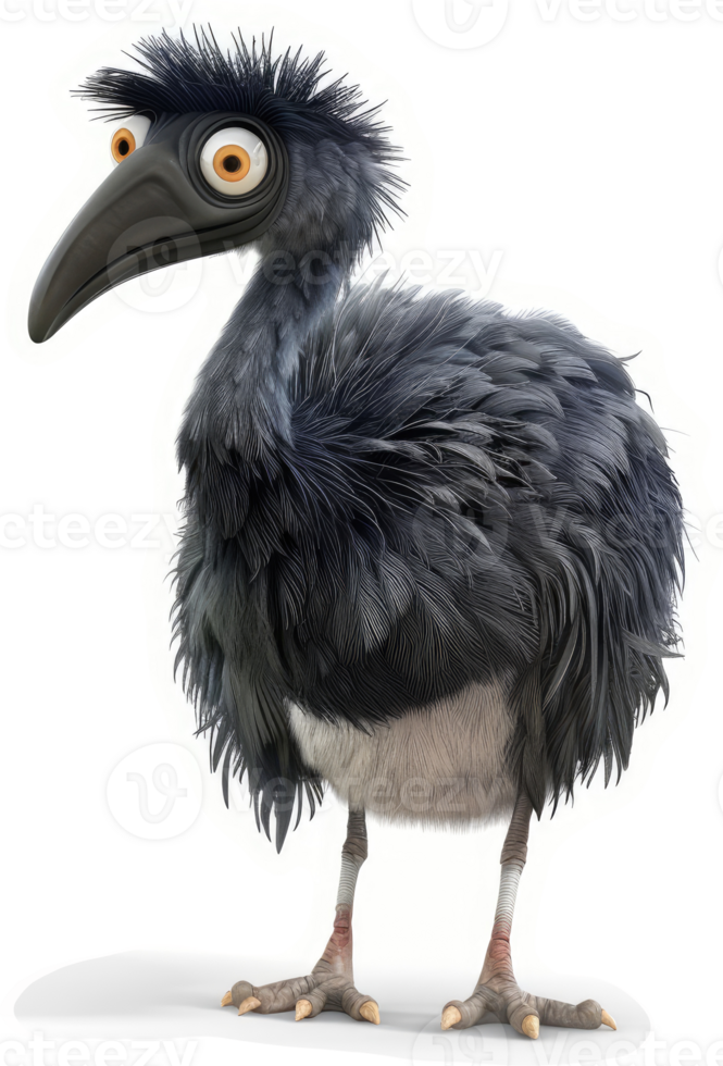 A fluffy, comical, dark gray bird character. png