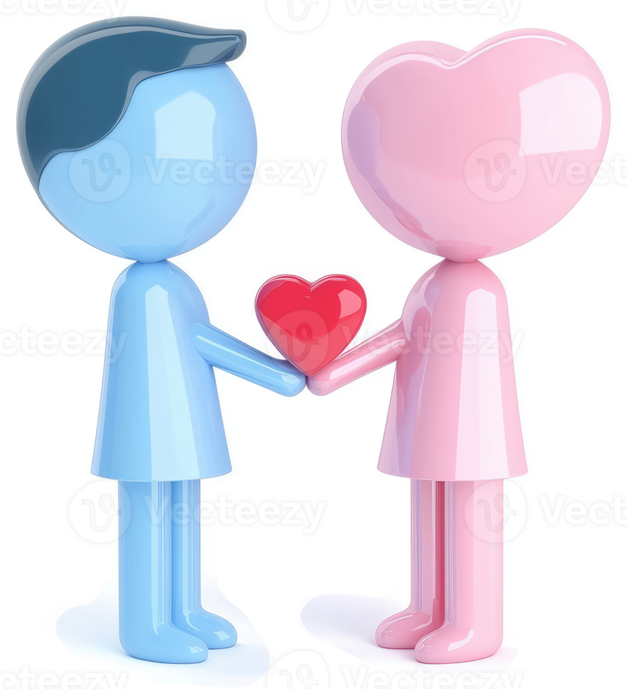 Affectionate figures exchange a heart symbol. png