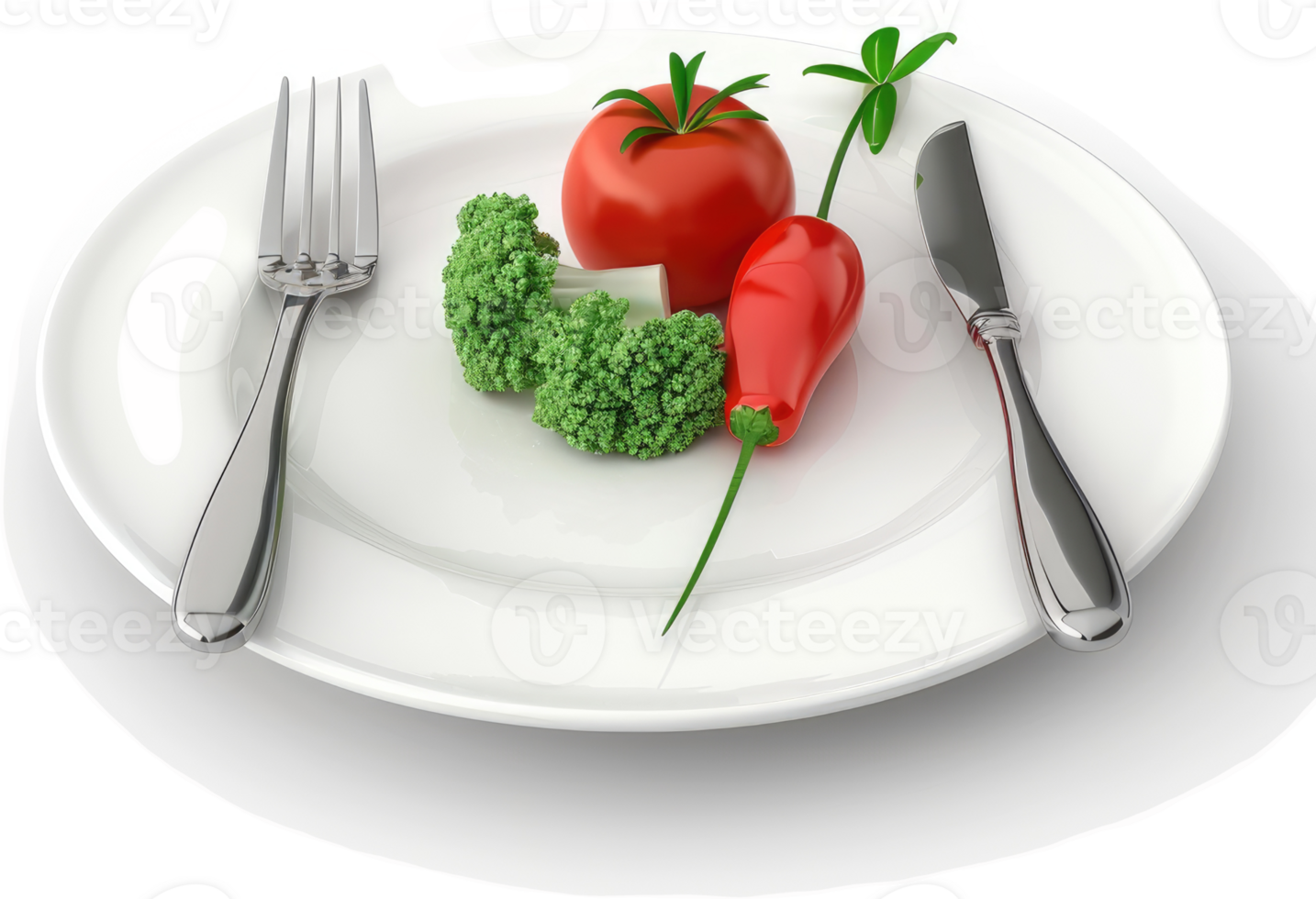 Healthy plate of colorful vegetables with cutlery. png