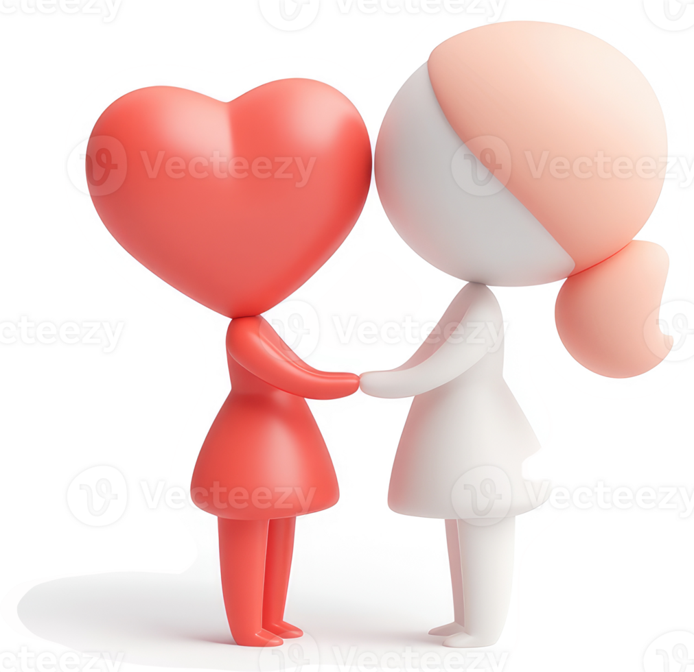 Affectionate cartoon figures hold hands, symbolizing love. png