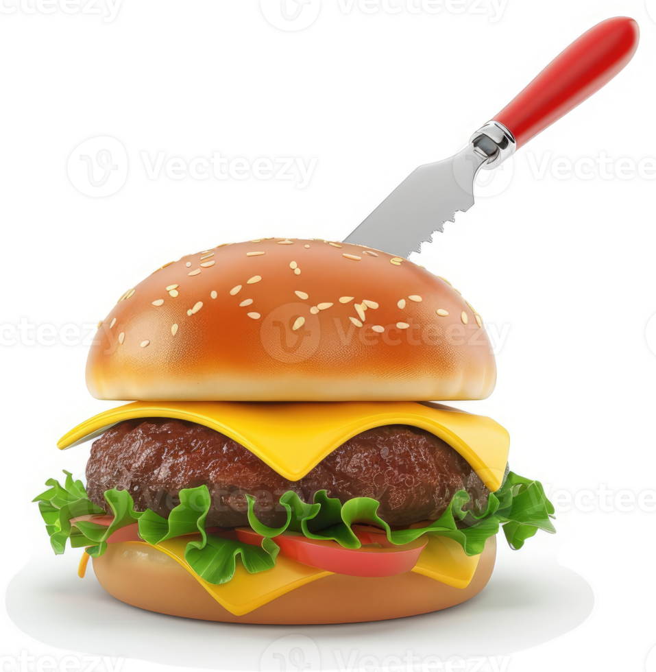 Delicious burger sliced with a knife. png