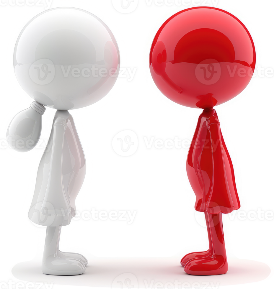 Two opposing figures, white and red, facing away from each other. png