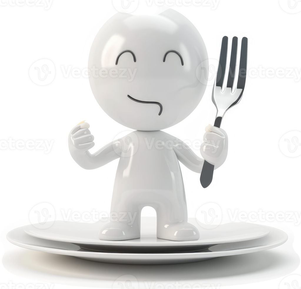 A cartoon character eagerly holds a fork, ready to eat. png