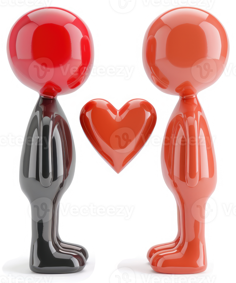 Two stylized figures share a heart of love. png