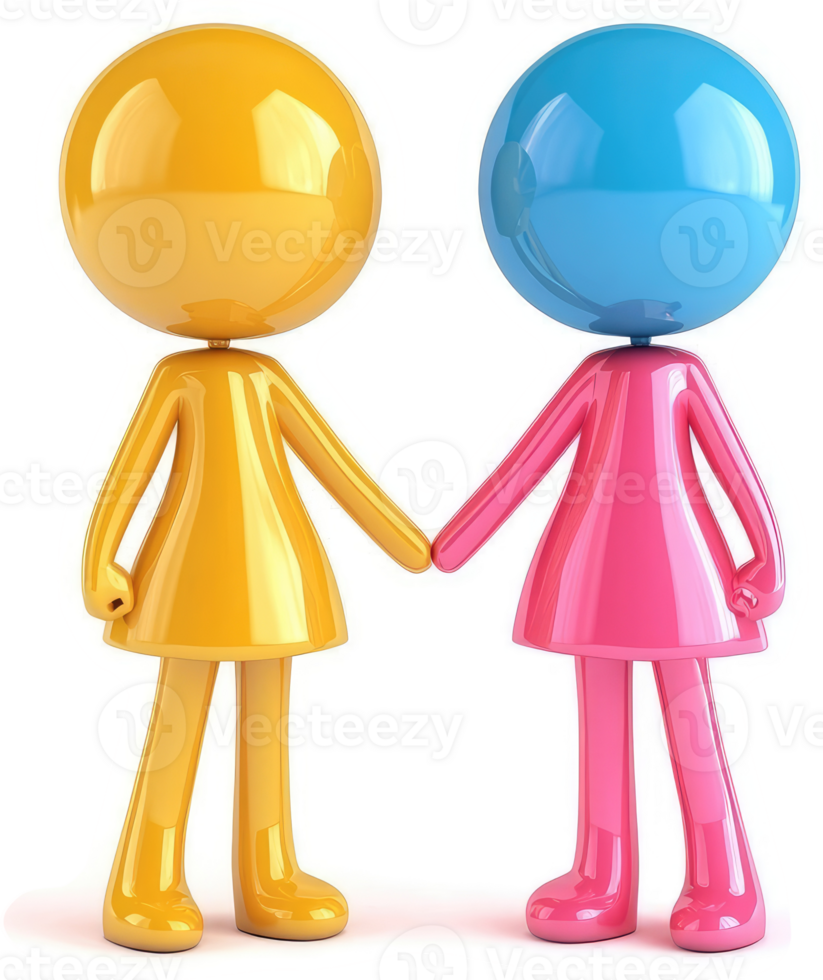 Two colorful figures, holding hands, in a friendly gesture. png