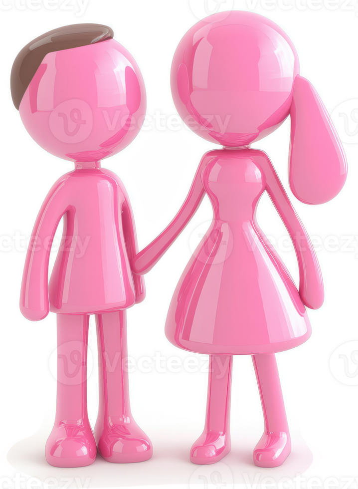Pink figurines of a couple holding hands. png