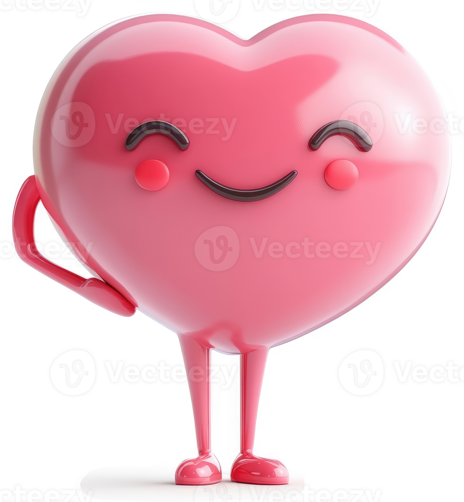 Joyful pink heart character with happy expression. png
