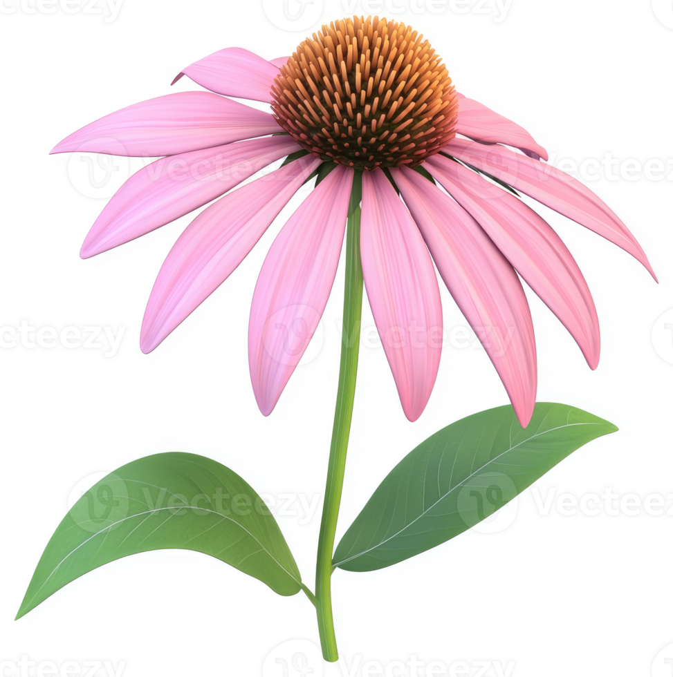 Pink coneflower blossoms with leaves. png