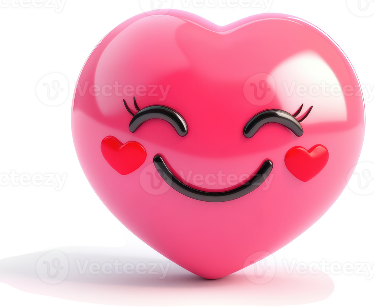 A joyful, pink heart emoticon with happy facial features. png