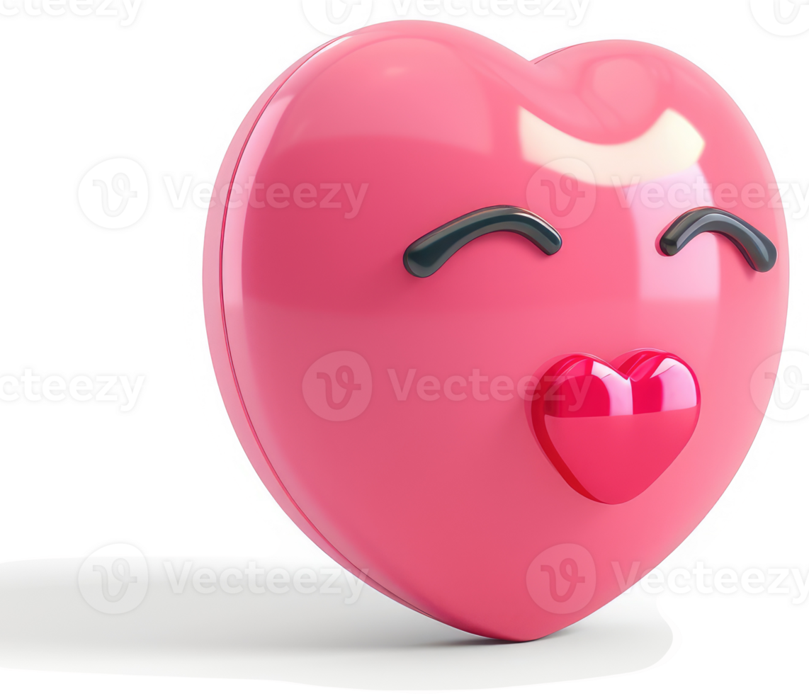 A joyful, pink heart emoticon with happy facial features