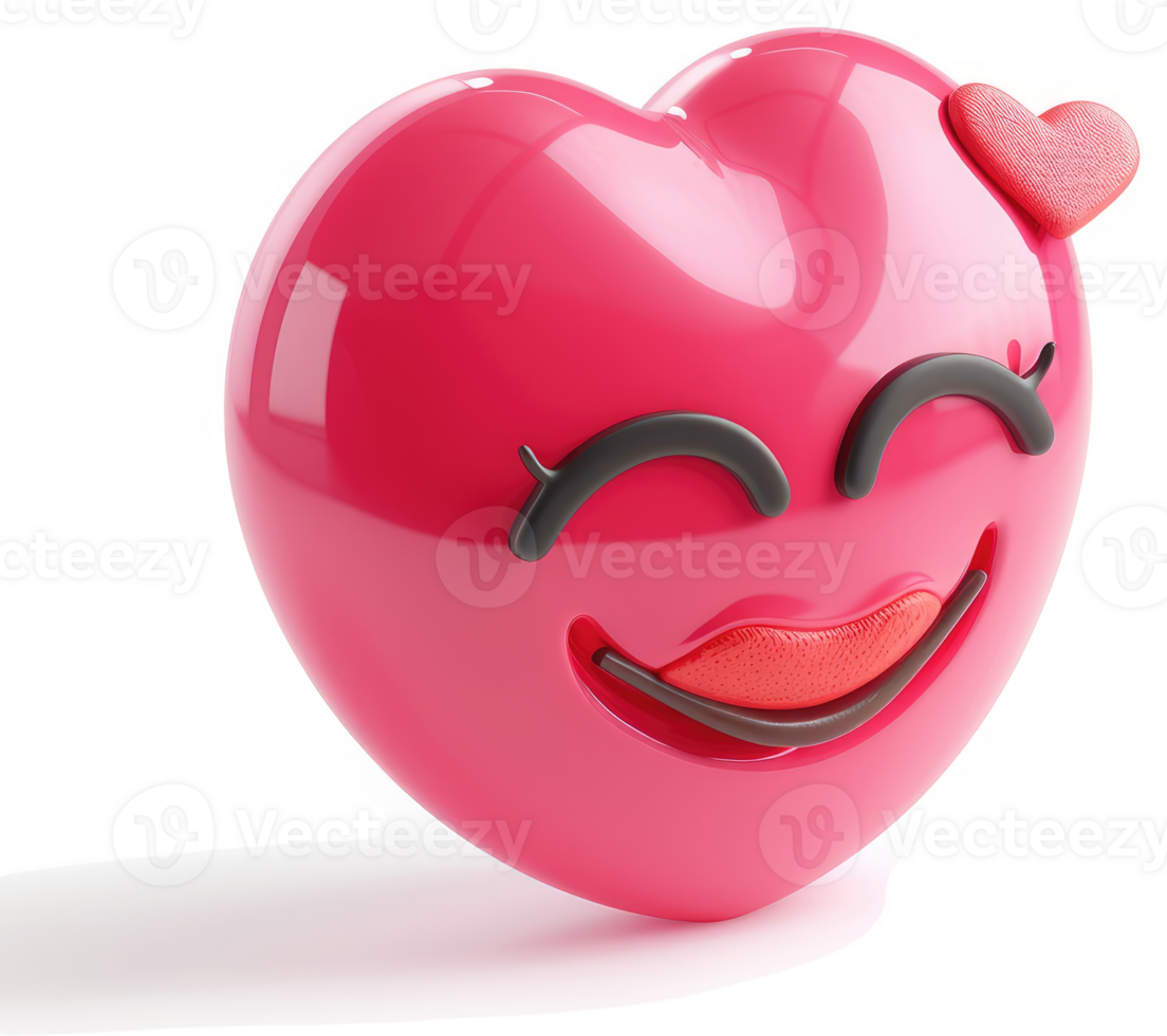 Joyful pink heart-shaped emoticon with a happy expression. png