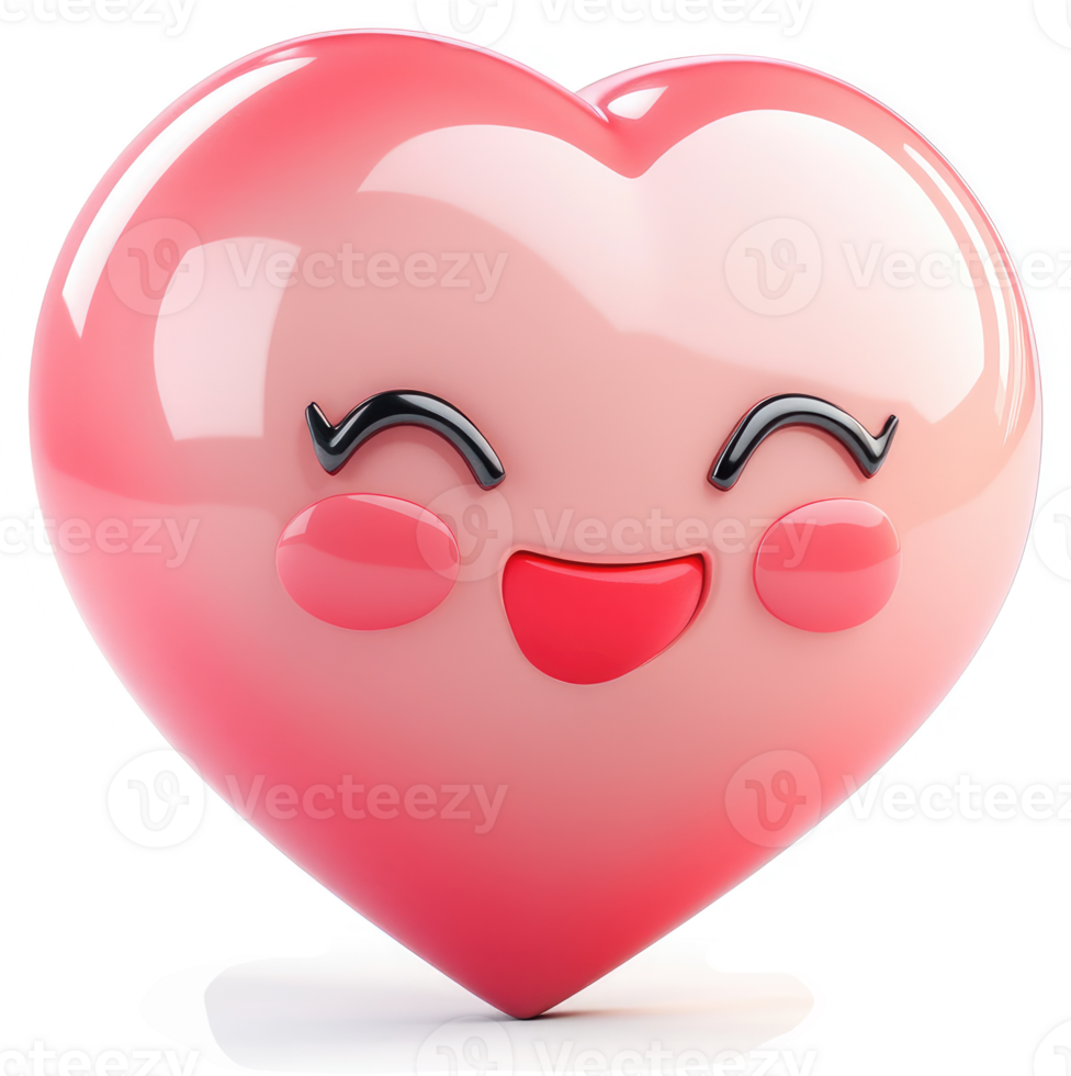 A cheerful heart emoticon with a happy expression. png