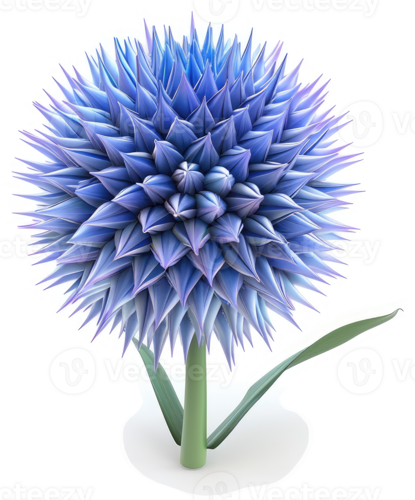 3D rendering of a vibrant, spiky blue flower. png