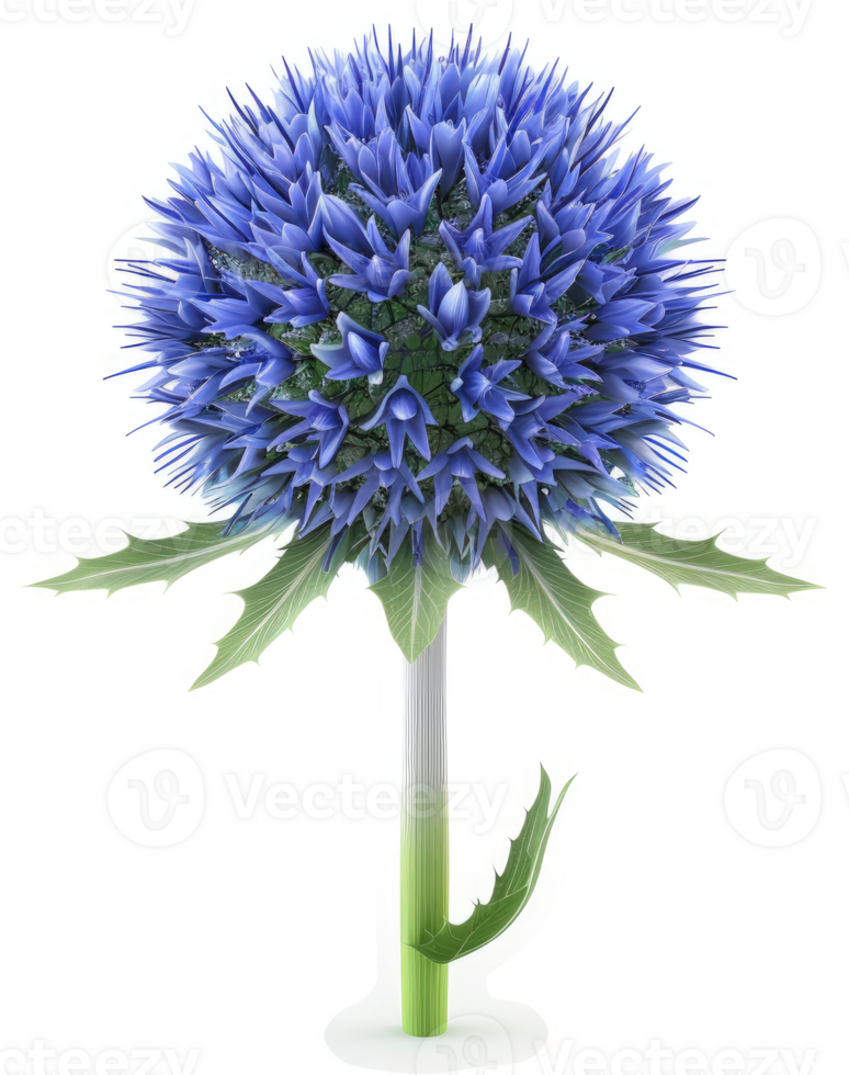 Vibrant, spherical globe thistle flower with a slender stem. png
