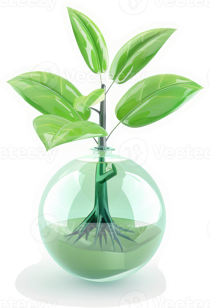 Growing plant in a clear, round glass container. png