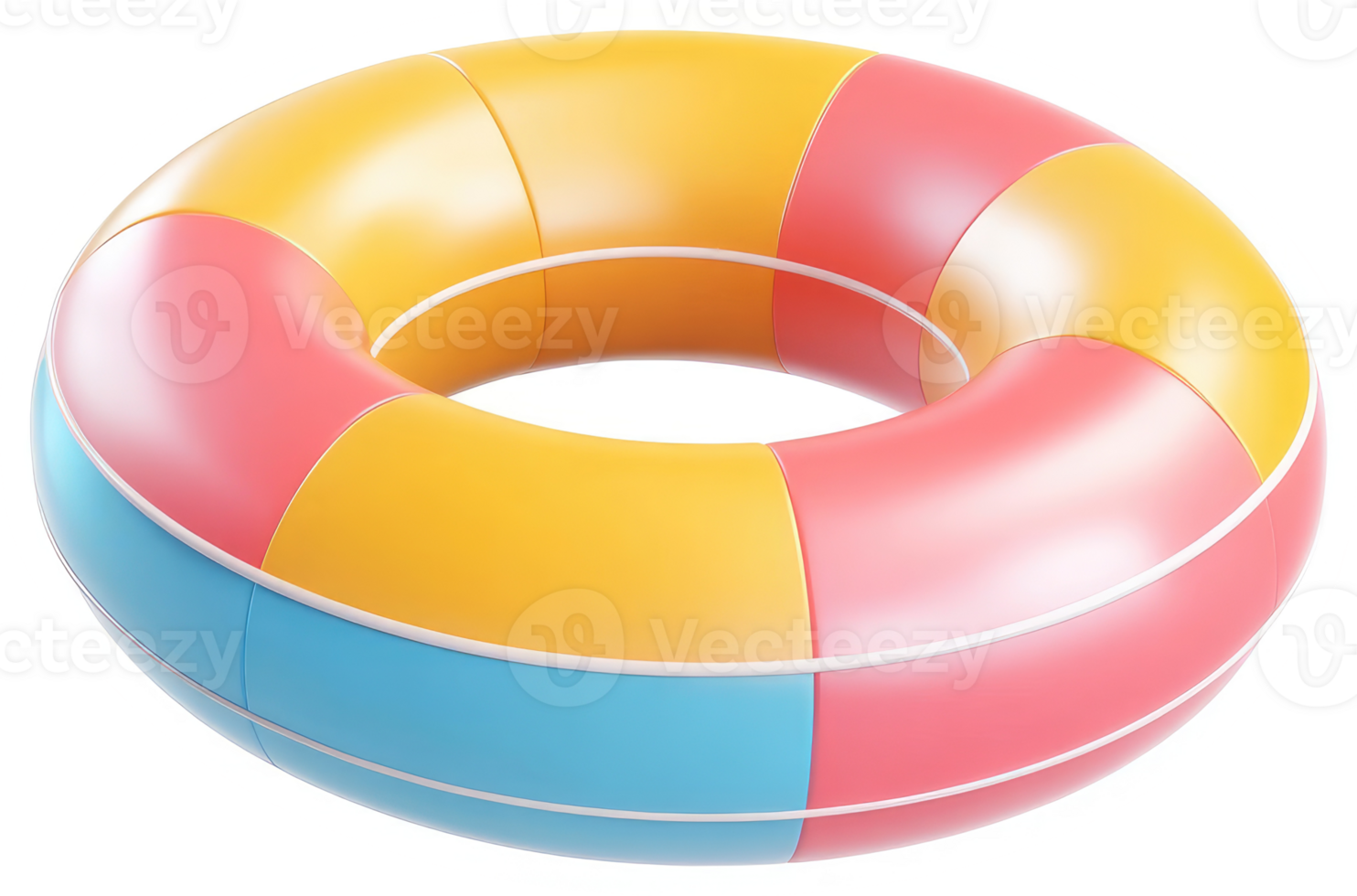 Colorful inflatable pool ring floats in the air. png