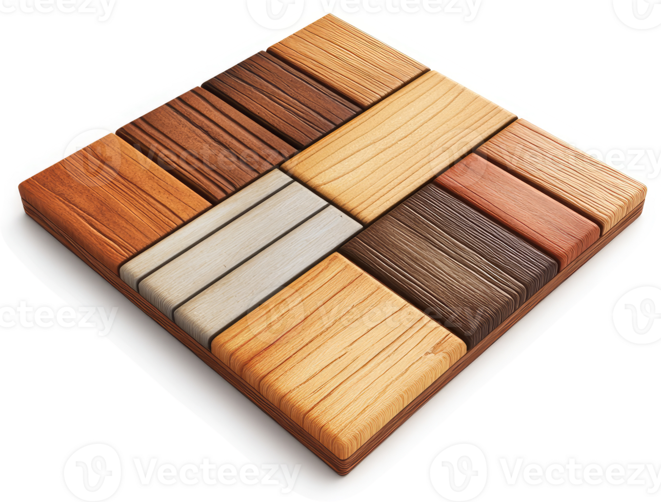 Multi-toned wood samples arranged in a square mosaic pattern. png
