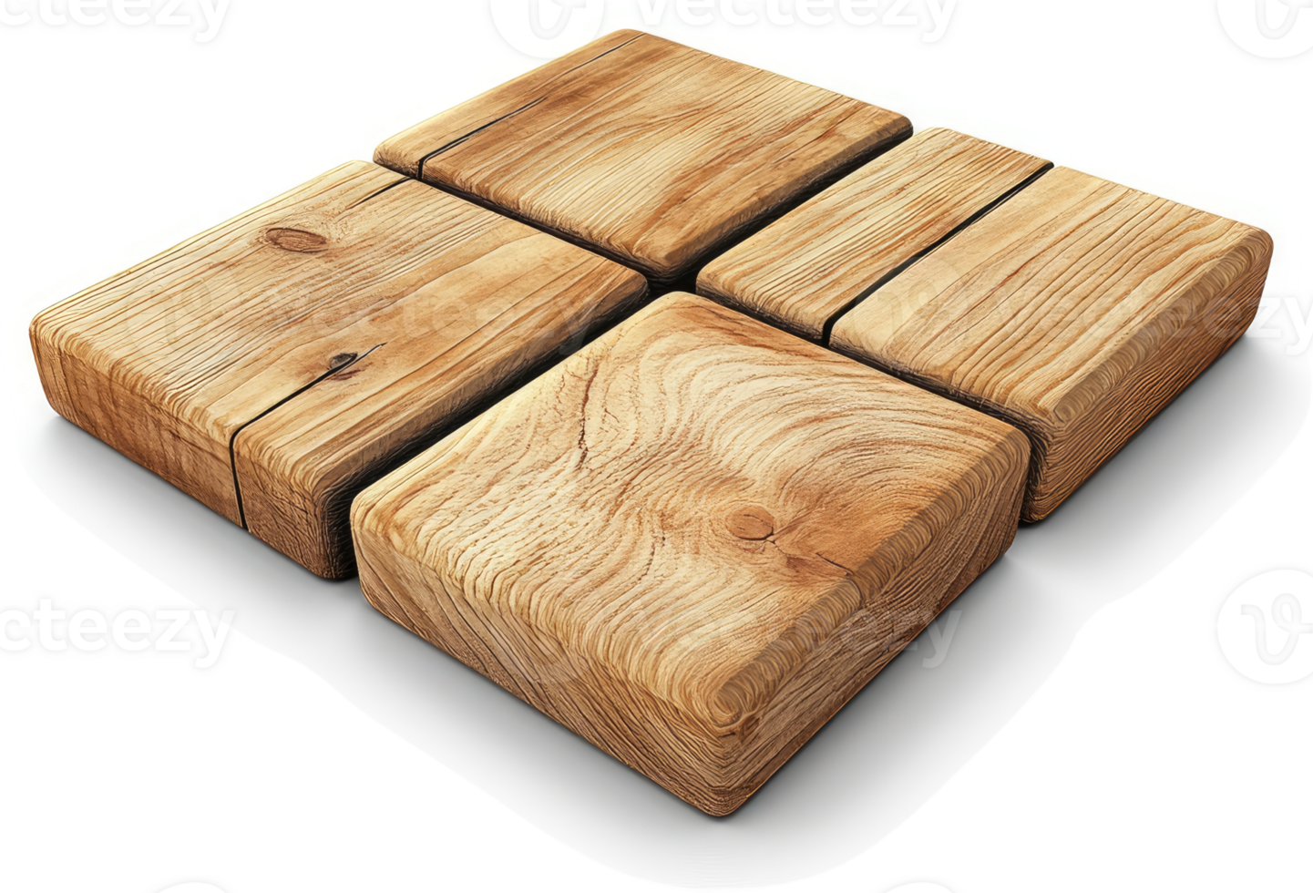 Four interconnected wooden blocks form a square. png