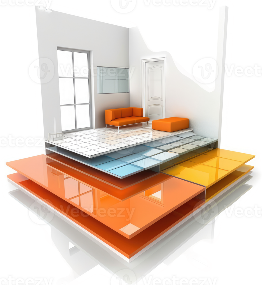Multi-layered flooring system's construction illustrated. png