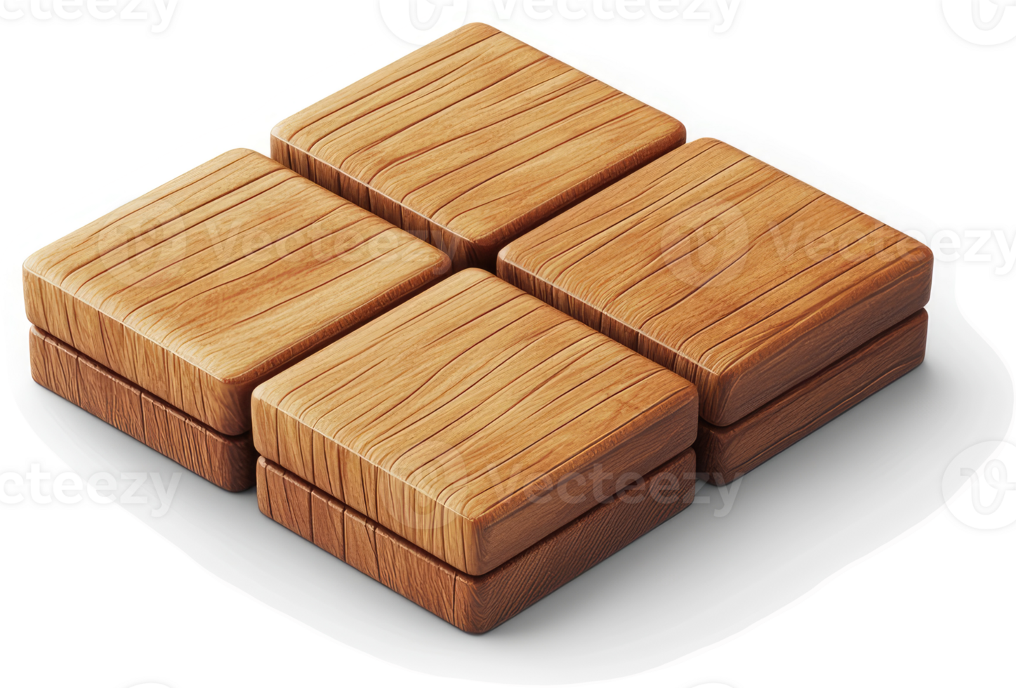 Four square wooden blocks arranged in a symmetrical grid pattern. png