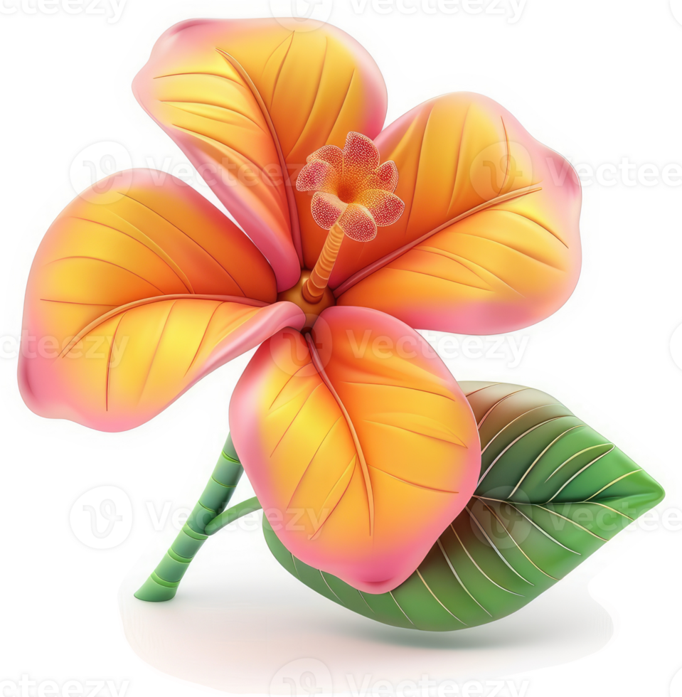 Vibrant orange-pink hibiscus flower illustration. png