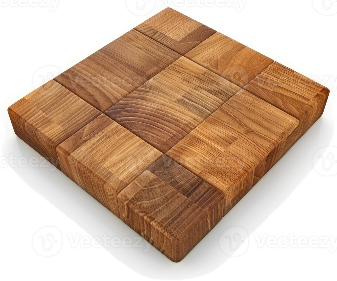 Square wooden cutting board featuring a mosaic pattern. png