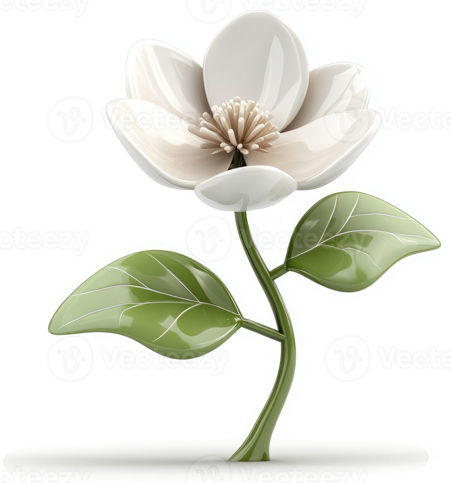 A stylized, porcelain-like blossom with leaves. png