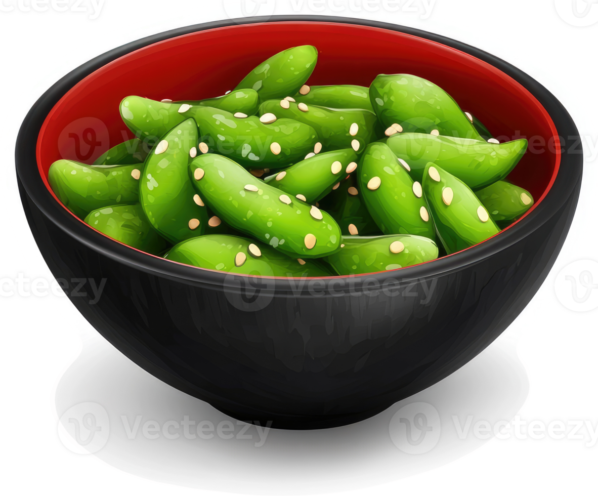 Freshly prepared edamame in a traditional bowl. png