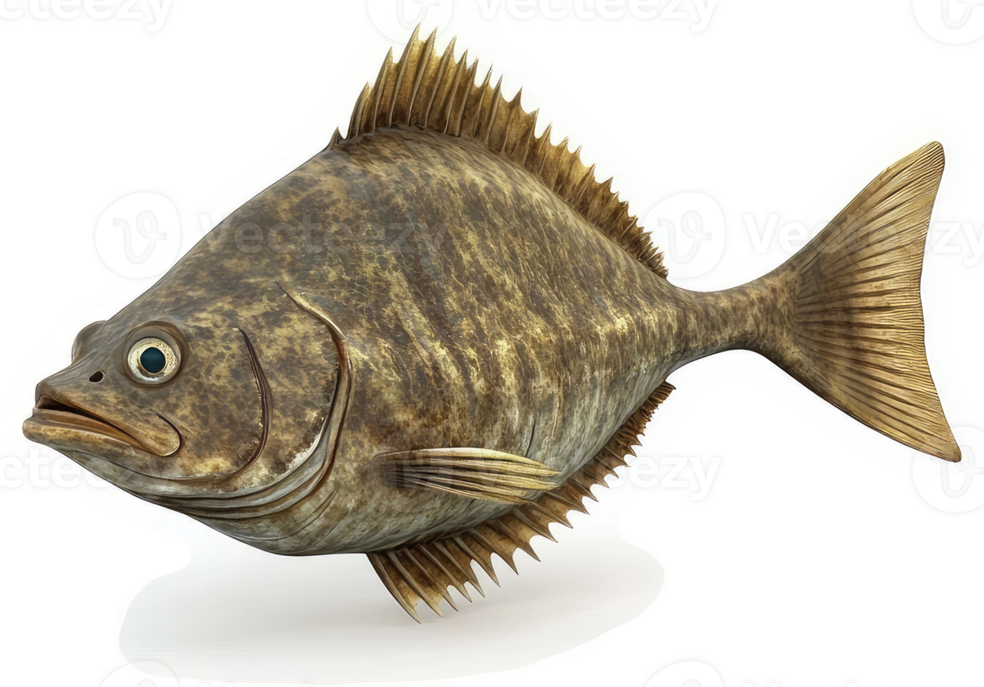This is a rendering of a large, speckled, flatfish. png